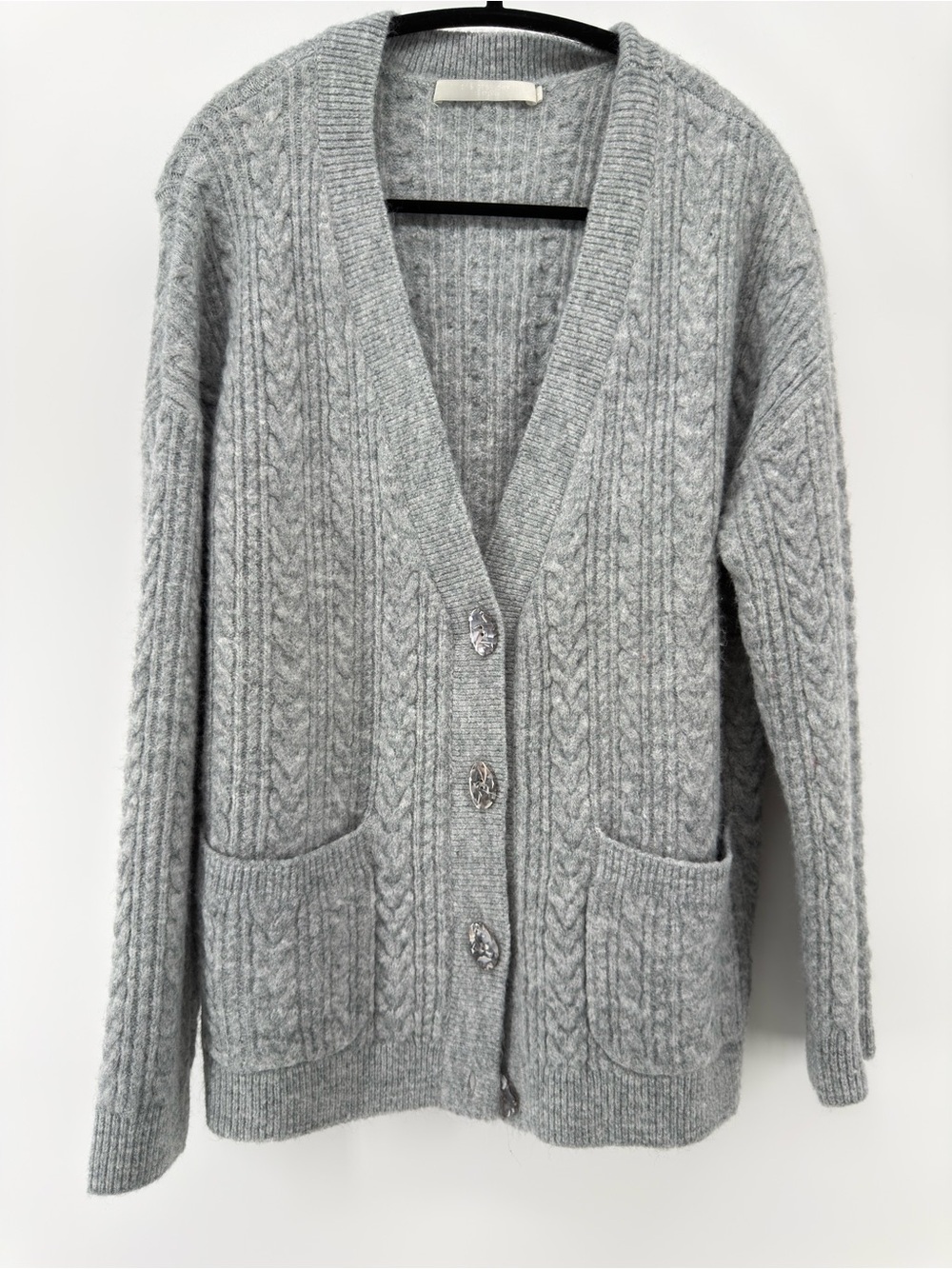 ONE GREY DAY Chunky Oversized V-Neck Open Cardigan S cable knit